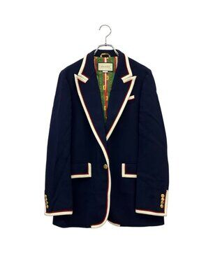 Gucci Tailored Jacket Stretch Viscose Navy Leather 46